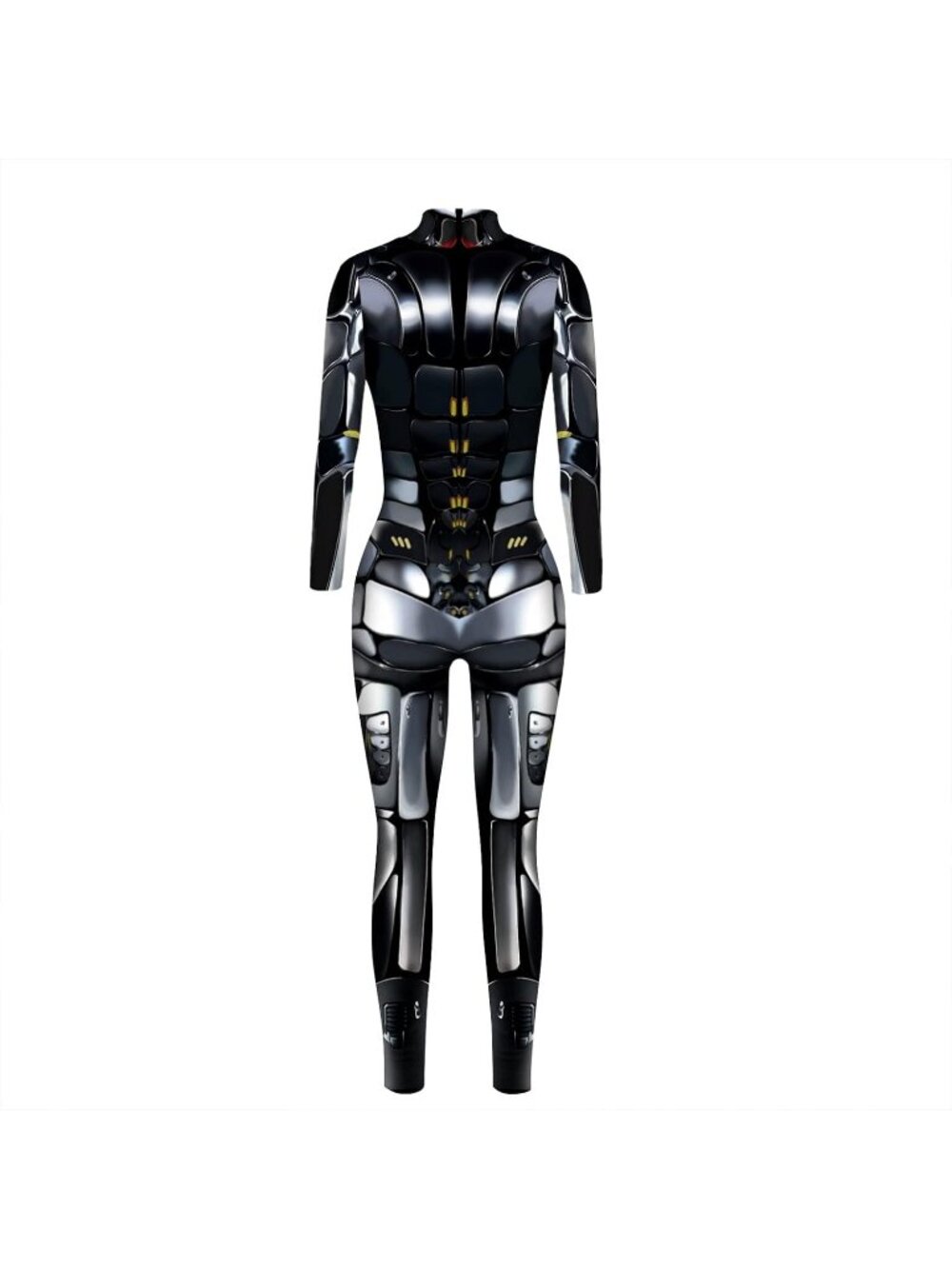 Women's Silver Black Sci Fi Skeleton Bodycon Jumpsuit Full Body Unitard Rave - Picture 3 of 4